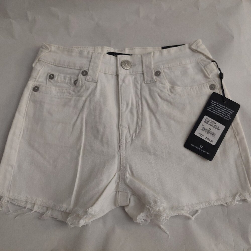 True Religion Brand Jeans White Denim Maisie High Rise Shorts NWT $129 - Picture 2 of 16